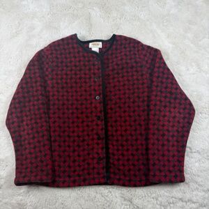 Talbots Petites Fleece Cardigan Sweater Women's PS Red Black Made in USA Vintage
